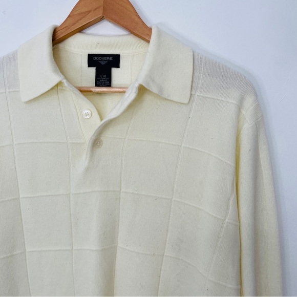Cream Knit Window Pane Polo Sweater - Picture 3 of 5